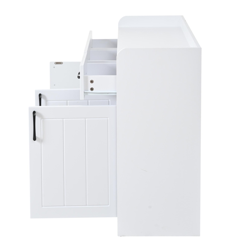 Aparador com muito espaço de arrumação, 3 gavetas e 3 portas com prateleiras ajustáveis, frente das portas com riscas, 120x35x80 cm, Branco