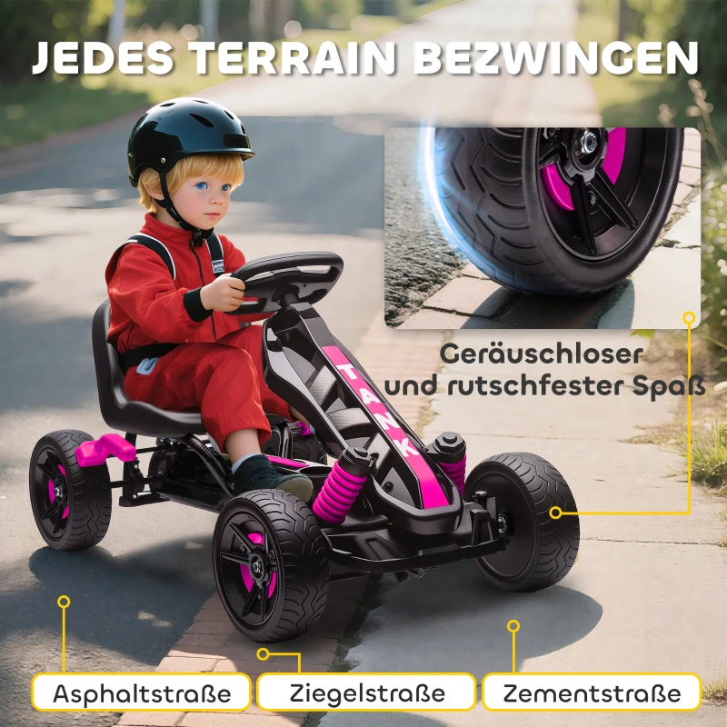 AIYAPLAY Gokart mit Pedalen, Tretauto für Kinder mit Bremse, rutschfeste Räder, Metallrahmen, 3-6 Jahre, Rosa