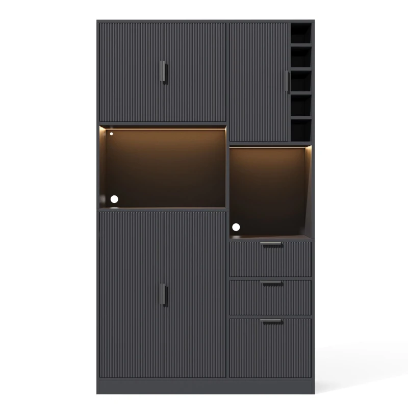 Mobile dispensa alto con portabottiglie, ripiani regolabili e 3 cassetti, 105x40x180 cm, Nero