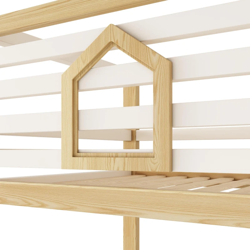 Cama beliche infantil estilo cabana, 2 lugares de dormir de 90×200 cm cada, sem colchão, 210x102x184 cm, Cor natural