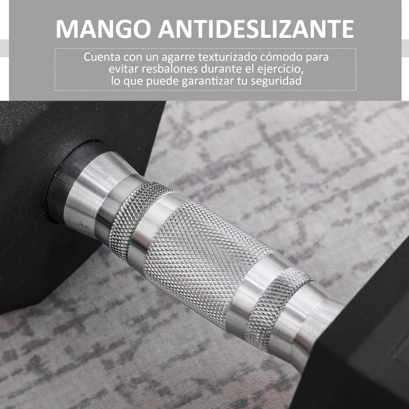 HOMCOM Mancuerna Hexagonal 12,5 kg de Hierro Fundido Recubierta de Goma para Entrenamiento en Casa Gimnasio Negro