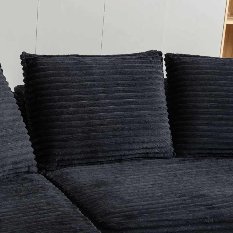 Bogesofa imbottito con portabicchieri su entrambi i lati, cuscini e tasca laterale, 250x152x82 cm, Nero