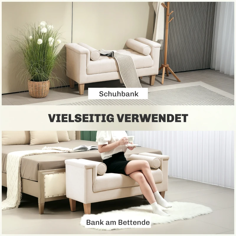 HOMCOM Gestoffeerde bank, vintage design, 2 kussens, chenille bekleding, 115 x 44 x 58 cm, Beige(m-6)