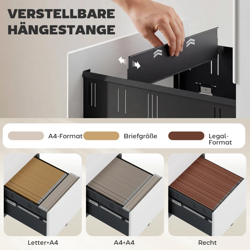 Vinsetto rolcontainer, mobiele archiefkast met 3 lades, kantoorkast, opslag, staal, wit, 39 x 48 x 59 cm