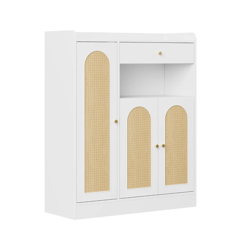 Sapateira em rattan, amplo espaço de arrumação, prateleiras ajustáveis, 90x35x110 cm, Cor natural