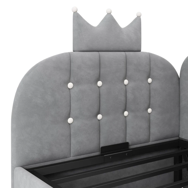 Cama de día tapizada 90x190 cm, almacenamiento hidráulico, forma en L reversible, sin colchón, 199x96x96 cm, Gris