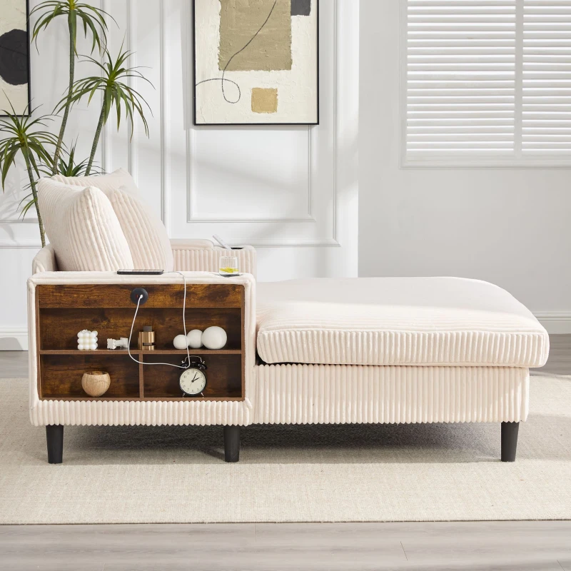 Divano letto con portabicchieri su entrambi i lati e bracciolo pieghevole, 129x170x70 cm, Beige