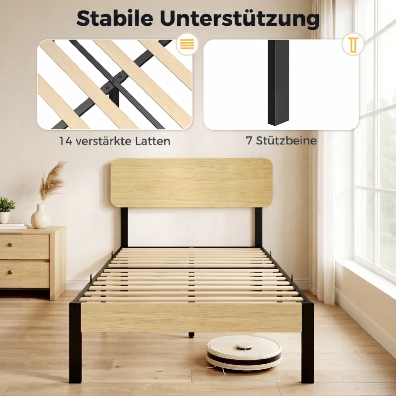 HOMCOM Bedframe 90x200 cm met hoofdbord, voetbord en opbergruimte