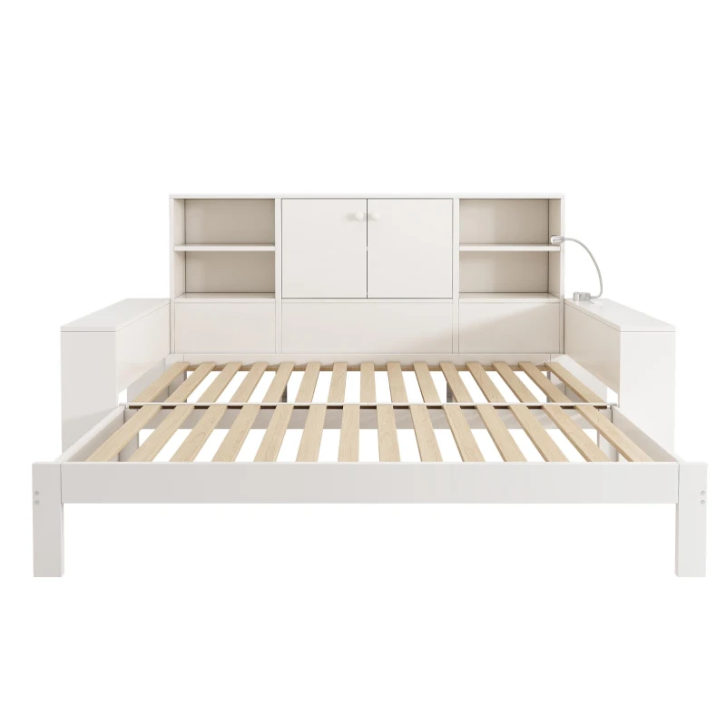 Letto contenitore con letto estraibile extra e 3 ripiani regolabili in altezza, 237x133x100 cm, Bianco