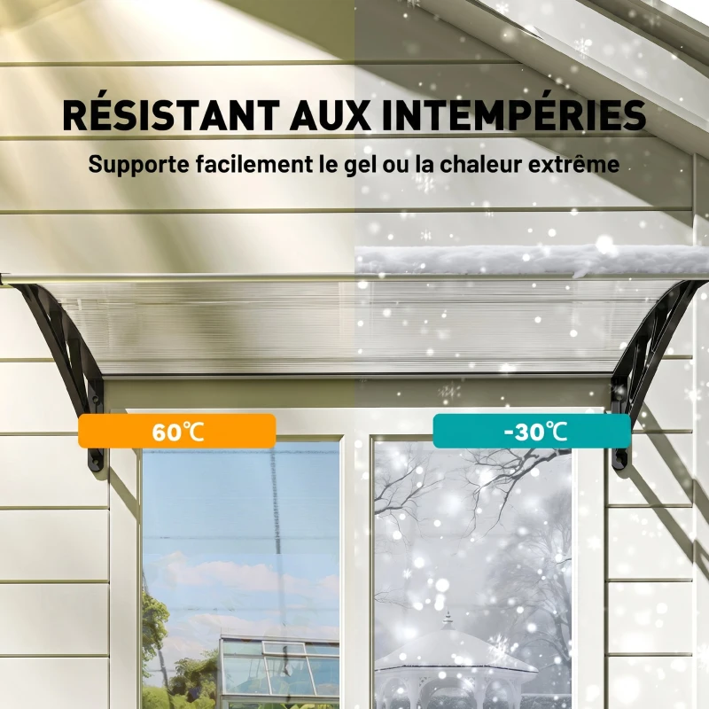 Outsunny Auvent de Porte d'Entrée, Toit Marquise de Porte Extérieur en Polycarbonate et Profil Aluminium, 110x60cm, Transparent