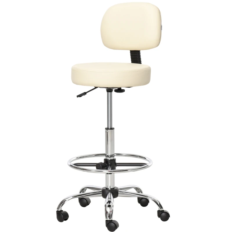 HOMCOM barkruk draaistoelen barstoel werkkruk kantoorkruk in hoogte verstelbaar 360° draaibaar met rugleuning gestoffeerde grote zitting voor beter zitcomfort PU beige 56 x 57 x 104-127 cm(m-11)