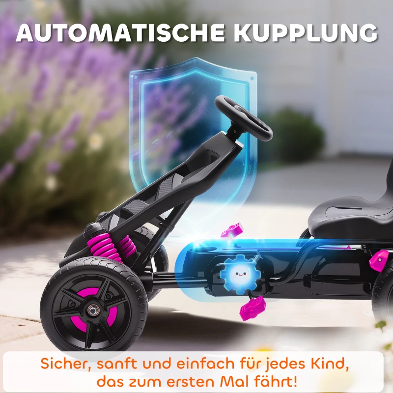 AIYAPLAY Gokart mit Pedalen, Tretauto für Kinder mit Bremse, rutschfeste Räder, Metallrahmen, 3-6 Jahre, Rosa