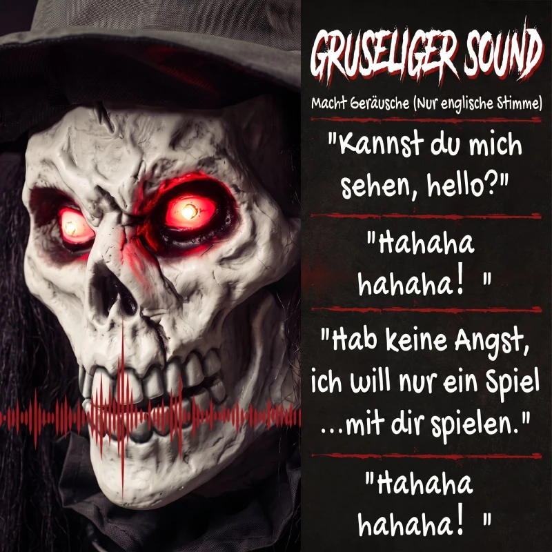 HOMCOM 180 cm Halloween Animierte Hexe Dekoration Lebensgroß mit leuchtenden Augen, Gruseliger Sound, Berührungsaktivierung