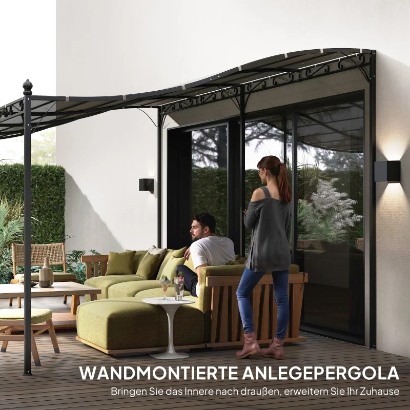 Outsunny 3 x 5 m pergola, flexibel tuindak met waterdicht zeil en metalen frame, schaduwgever, Donkergrijs