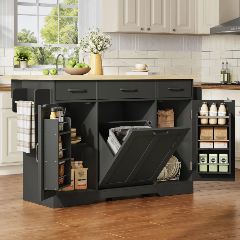 Ilha de cozinha móvel com tampo rebatível, rodízios com travão 360°, para 2–4 pessoas, 120x70x87 cm, Preto