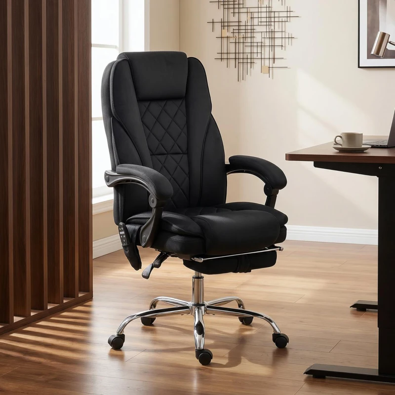 Vinsetto Ergonomische Massage Bureaustoel met Voetsteun, Draaibaar, Op Wielen, Zwart