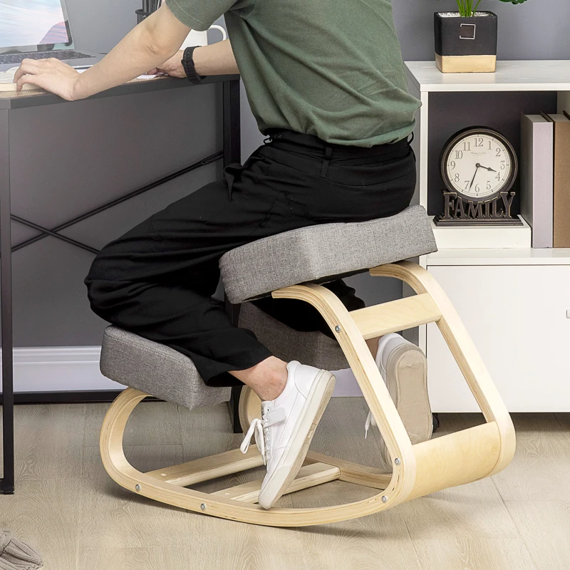 Vinsetto Ergonomische Kniestoel met Comfortabel Schommelkussen van Stof en Hout in Grijs
