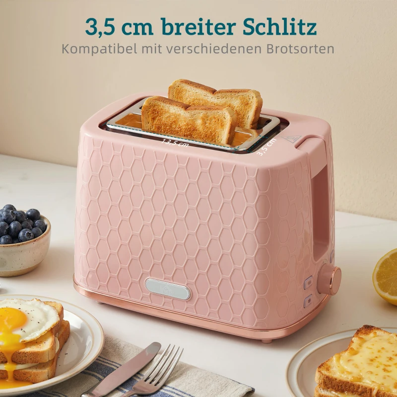 HOMCOM Waterkoker- en Toaster-Set, 1,7L 2200W Snelkook-Waterkoker met Automatische Uitschakeling en 2-Sneetjes Toaster met Kruimellade, Roze