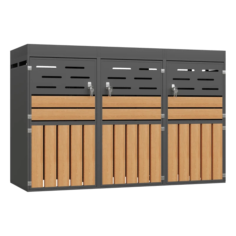 Armário exterior multifuncional, com floreira integrada, ventilação com lamelas contra odores, 199x80x128 cm, Cinzento