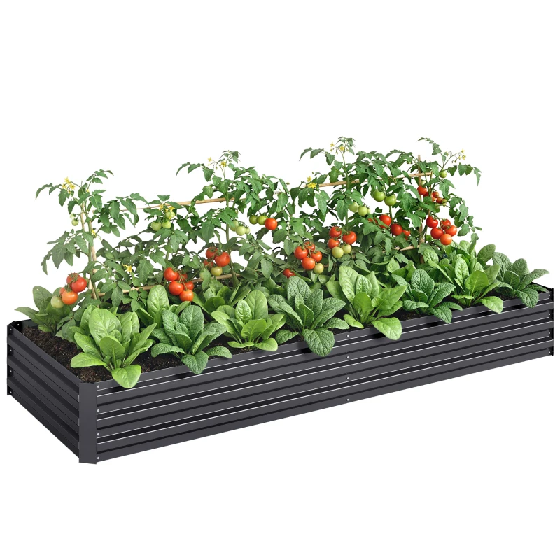 Outsunny Carré potager de jardin rectangulaire jardinière extérieure 241 x 90 x 30 cm tôle d'acier ondulée gris