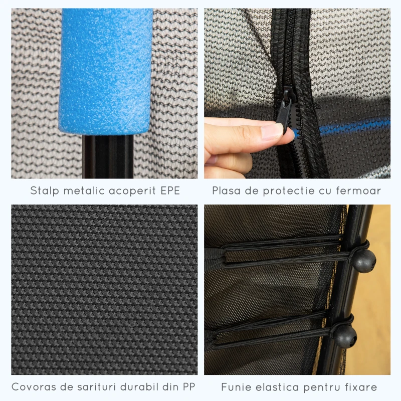 HOMCOM Trambulină pentru Copii cu Intrare cu Fermoar și Stâlpi Căptușiți, din Oțel, PP și EPE, 122L x 111A x 190Î cm, Albastru
