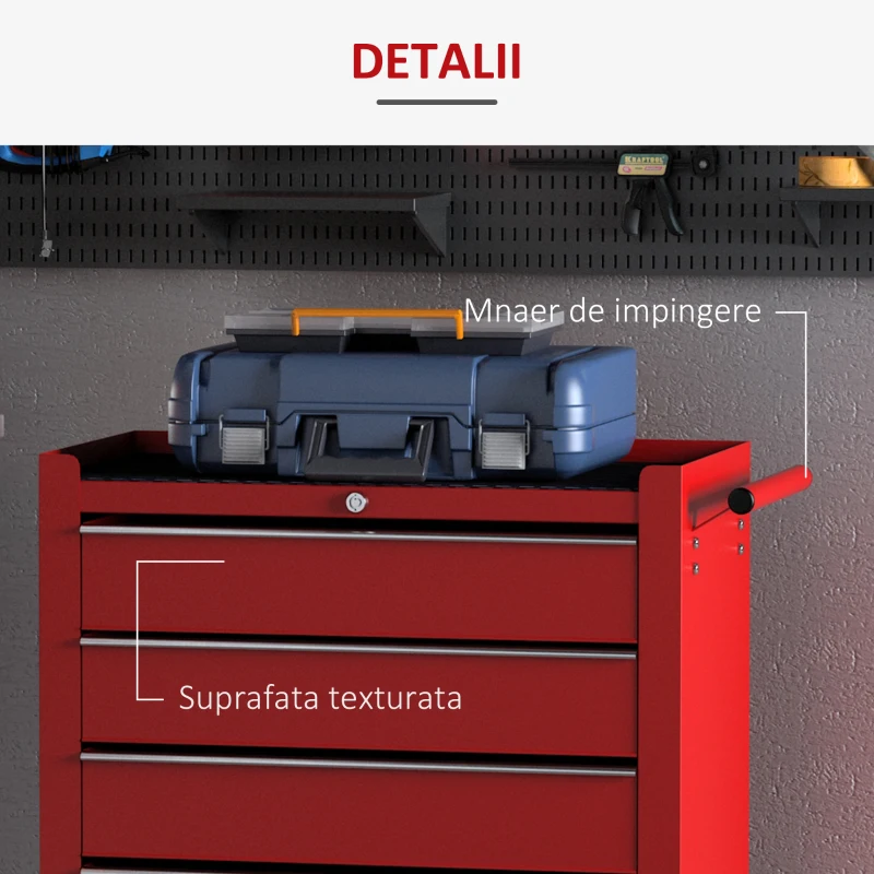 Homcom Carucior Atelier – Casetiera cu Sertare, Rosu 67,5×33×77 cm
