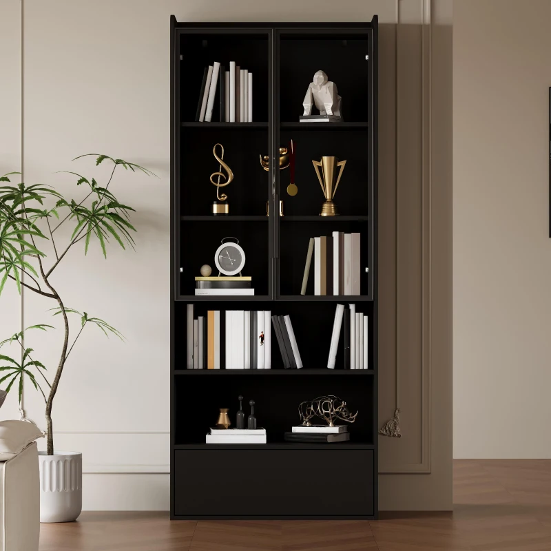 Vitrine alta, iluminação LED controlada por app, 6 prateleiras, 80x34x180 cm, Preto