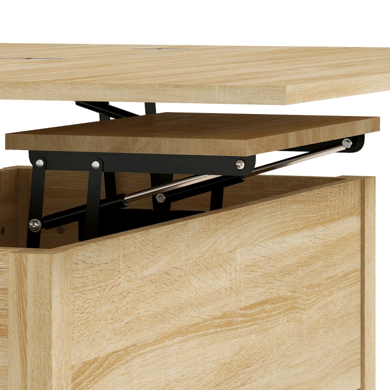 HOMCOM Mesa de centro elevável e extensível mesa de sala com compartimento oculto prateleira aberta 100x45x50,5cm madeira natural