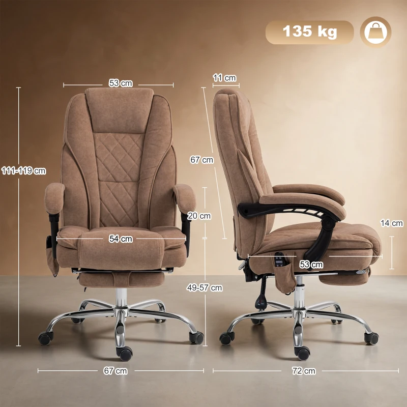 Vinsetto Ergonomischer Bürostuhl mit Massagefunktion, Fußstütze, drehbar, rollbar, Braun