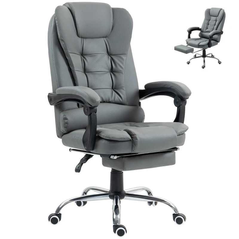 HOMCOM Fauteuil de bureau fauteuil manager grand confort dossier inclinable roulettes PU 64,5 x 69 x 117 cm gris