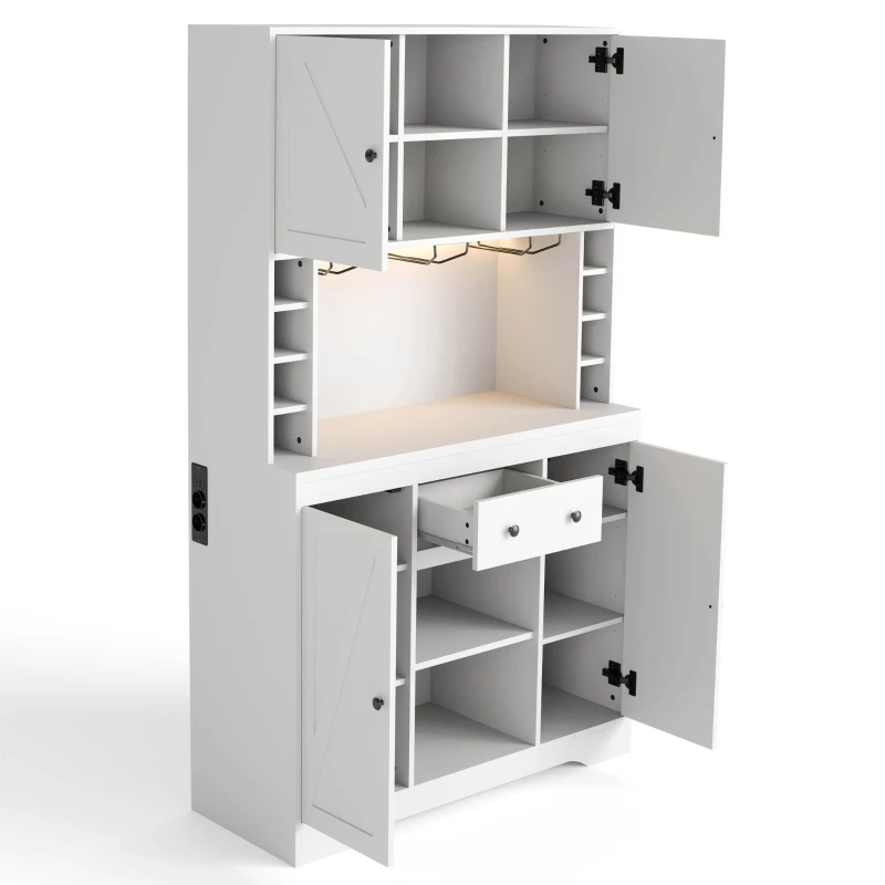 Armario alto de cocina con función de vinoteca, tira LED, baldas regulables, 105x40x180 cm, Blanco