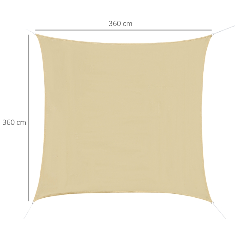 Outsunny Copertină de Soare Pătrată, Protecție UV 95%, Țesătură din Polietilenă, 360 x 360 cm, Ecru