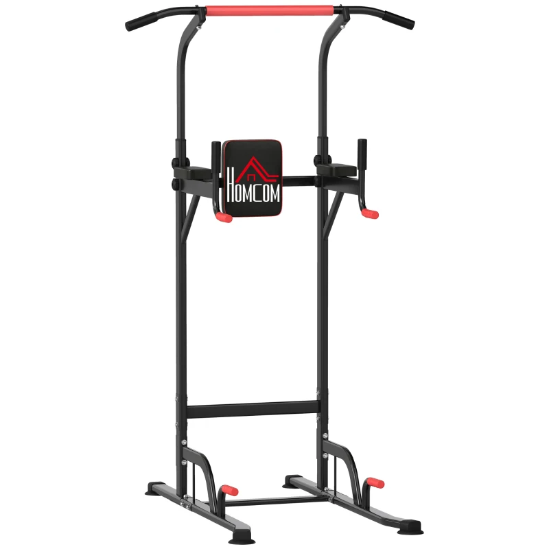 HOMCOM Máquina de Dominadas con Altura Ajustable Carga Máx. 120 kg para Entrenamiento Fitness 123x98x189-239 cm Negro y Rojo