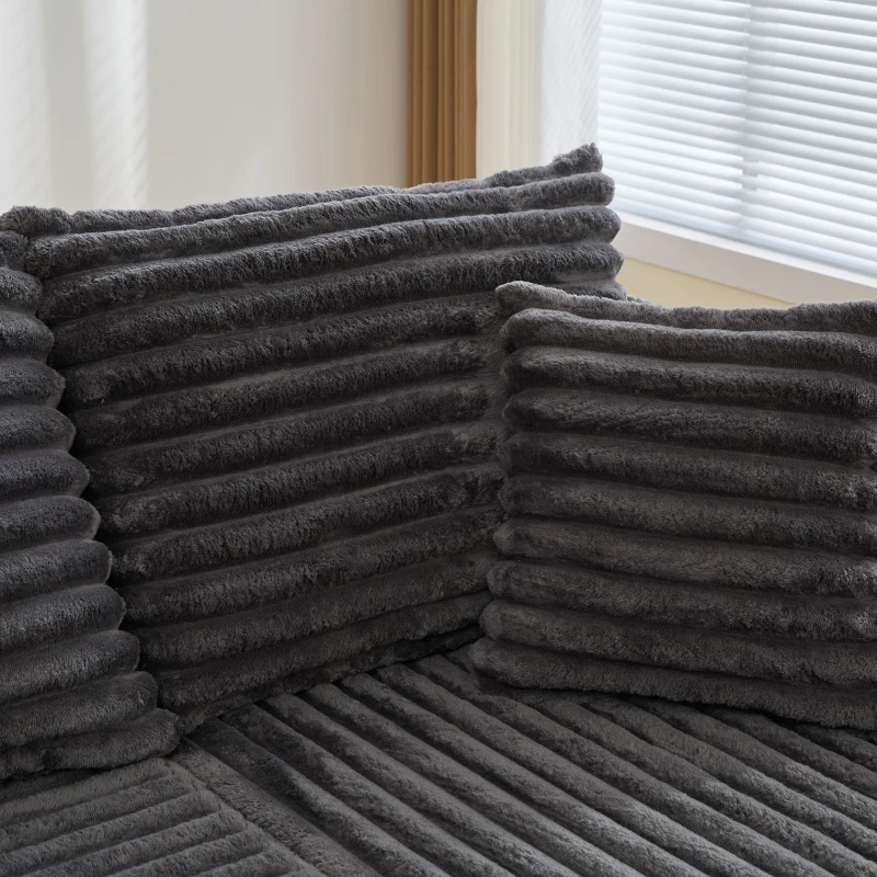 Divano a U in velluto a coste con portabicchieri integrato e tasca laterale, imbottitura a molle, 320x155x88 cm, Grigio scuro