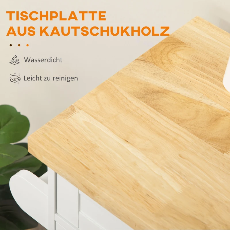 HOMCOM Keukentrolley Serveerwagen Keukeneiland, 1 Kruidenrek, 1 Handdoekhouder, 109 cm x 40 cm x 89 cm, Wit