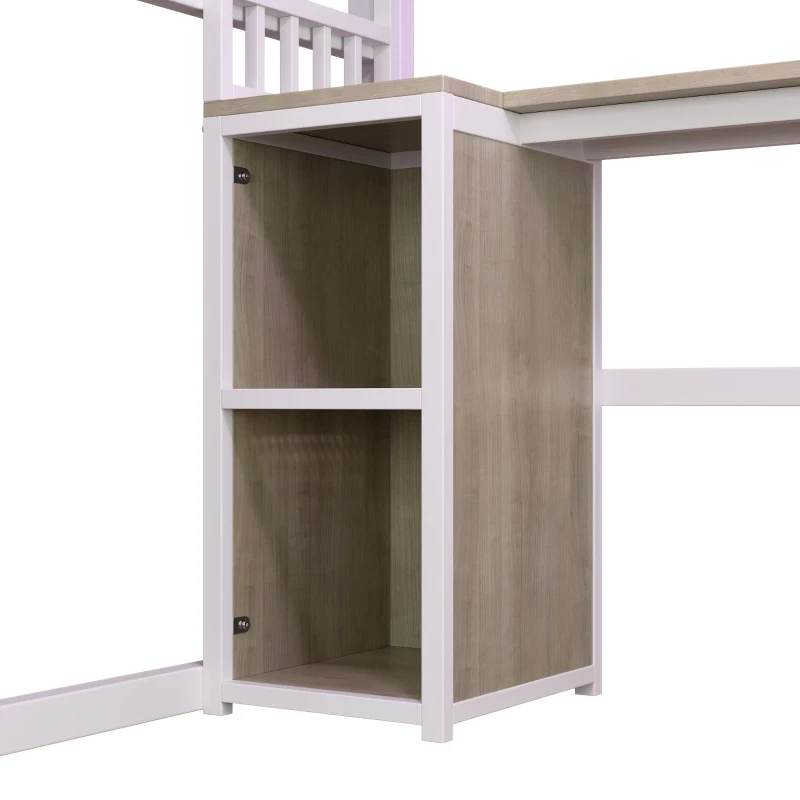 Cama alta para colchão 90×200 cm, com arrumação e espaço aberto por baixo da cama, sem colchão, 204x131,5x180 cm, Branco