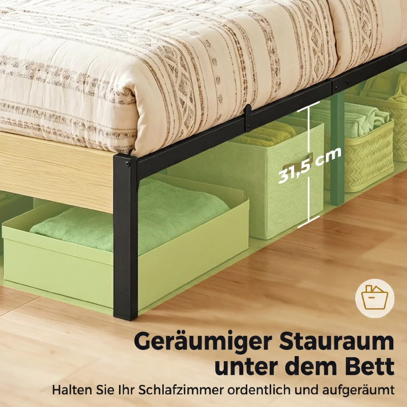 HOMCOM Bedframe 90x200 cm met hoofdbord, voetbord en opbergruimte