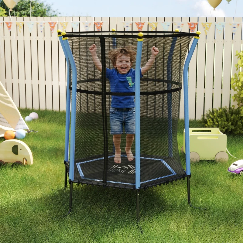 HOMCOM Trampolim para Crianças Cama Elástica Infantil com Rede de Segurança para Interiores e Exteriores Carga 50 kg Ø163,5x190 cm Azul