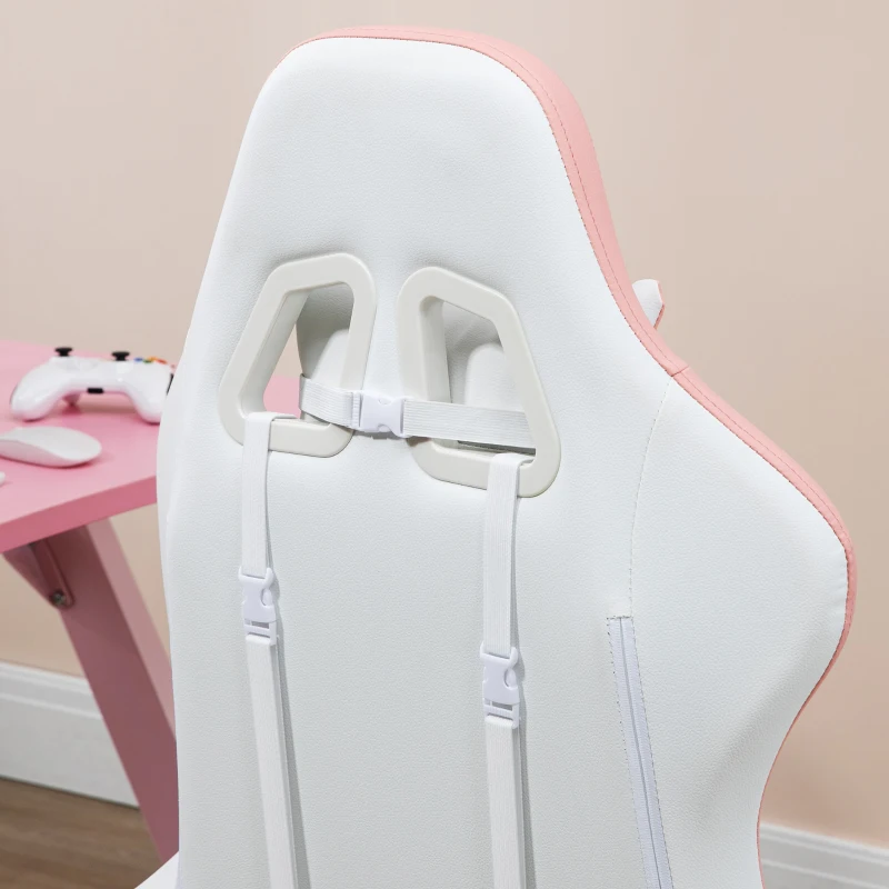 Vinsetto Silla Gaming con Altura Regulable y Respaldo Reclinable, 65x65x121-129 cm, Blanco y Rosa