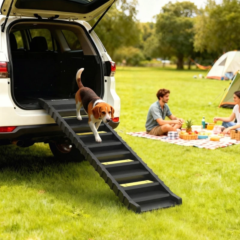 PawHut Rampa para Perros Plegable 154 cm Rampa para Perros para Coche Cama con 10 Escalones Antideslizantes Carga 25 kg Negro