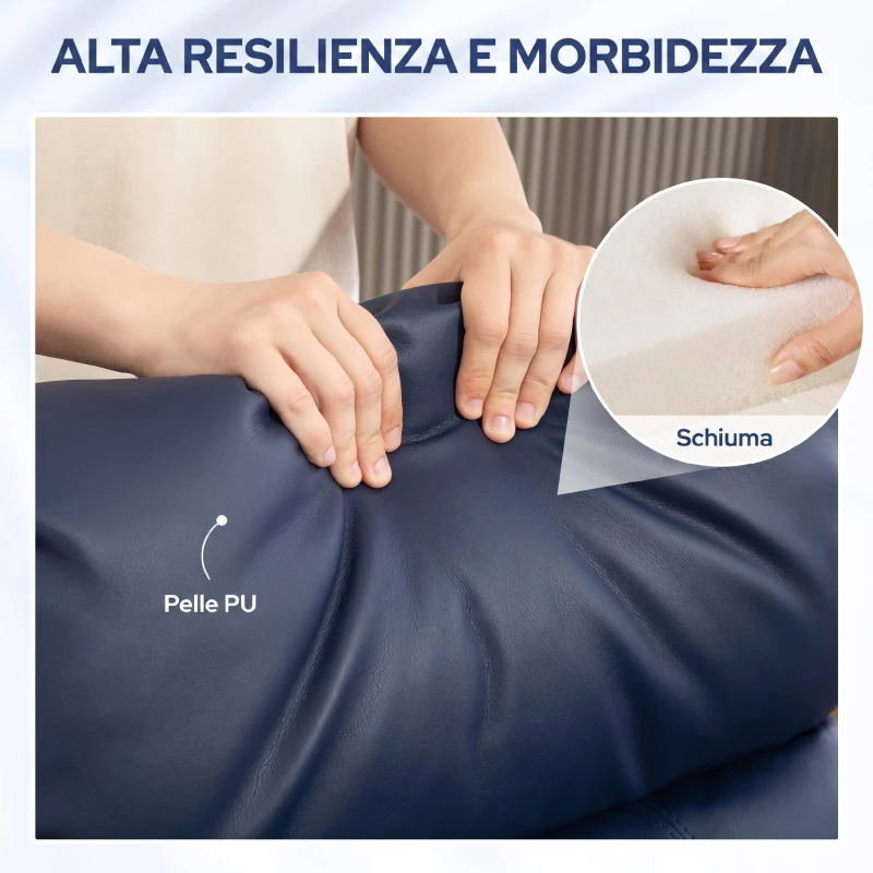 HOMCOM Poltrona Massaggiante Reclinabile in Pelle PU con Telecomando e Poggiapiedi, 68x88x98 cm, Blu Scuro