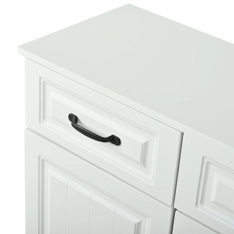 Aparador com 4 gavetas e 4 portas, muito espaço de arrumação e ampla superfície de trabalho, 4 prateleiras, 160x35x80 cm, Branco