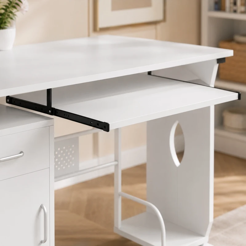 HOMCOM Escritorio para ordenador, 100 x 52 x 75 cm, bandeja deslizante para teclado, cajones y soporte para unidad central, blanco