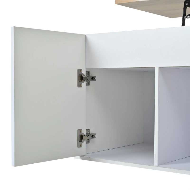 Mesa de centro elevável para sala de estar, duas portas de armário e cantos grandes e arredondados, 46x95x45 cm, Branco