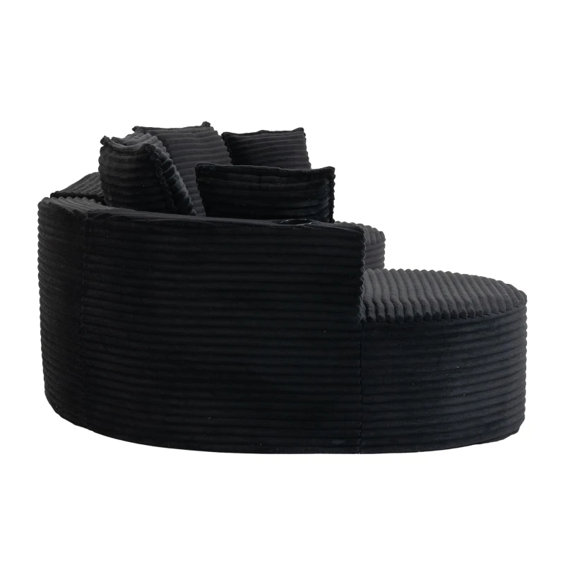 Bogesofa imbottito con portabicchieri su entrambi i lati, cuscini e tasca laterale, 250x152x82 cm, Nero