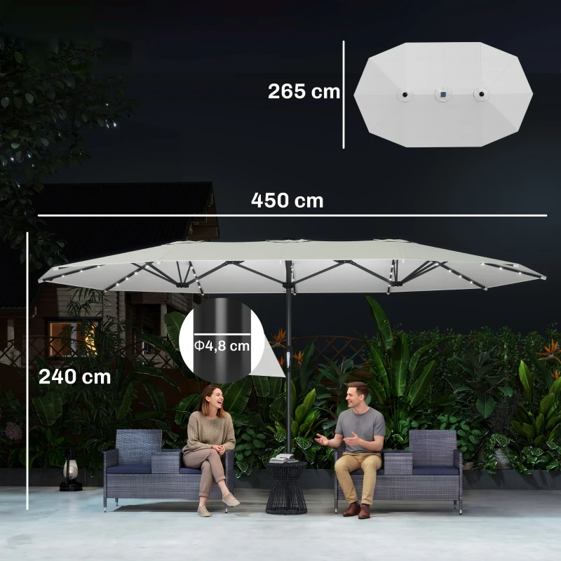 Outsunny parasol met LED zonne-energie 4,5 m dubbele parasol tuinparasol marktparasol terrasparasol ovaal zwart en crème wit