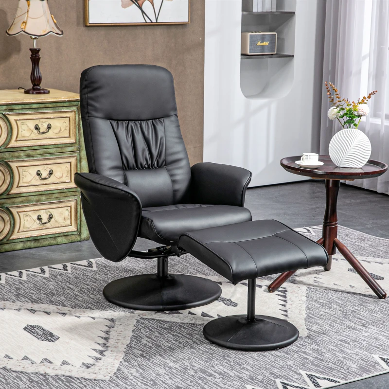 HOMCOM 2-delige fauteuilset Fauteuil met voetenbank Relaxfauteuil met voetenbank, verstelbare hoogte, verstelbare rugleuning, zwart