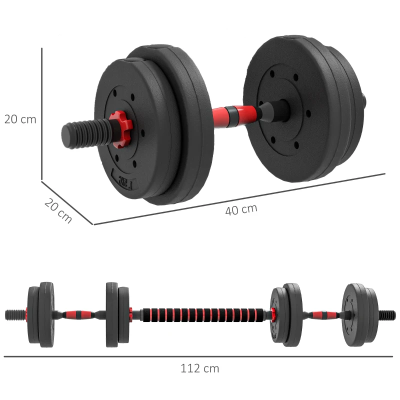 HOMCOM 2 in 1 Hanteln Set 15 kg verstellbare Kurzhantel & Langhantel professionell Dumbbell Krafttraining Schwarz