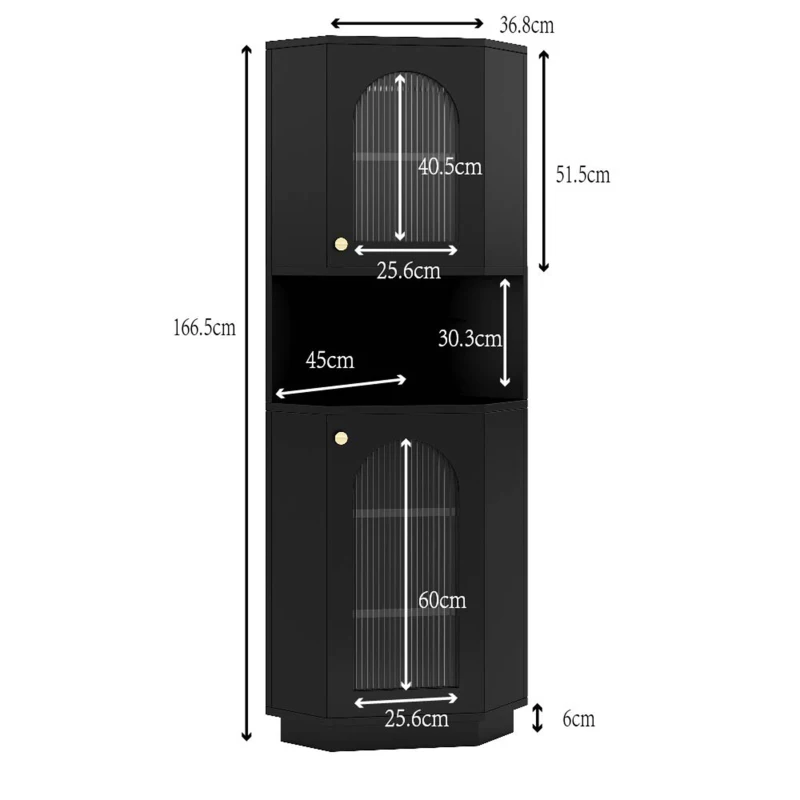 Armadio da bagno angolare salvaspazio con striscia LED luminosa, 45x45x166,5 cm, Nero