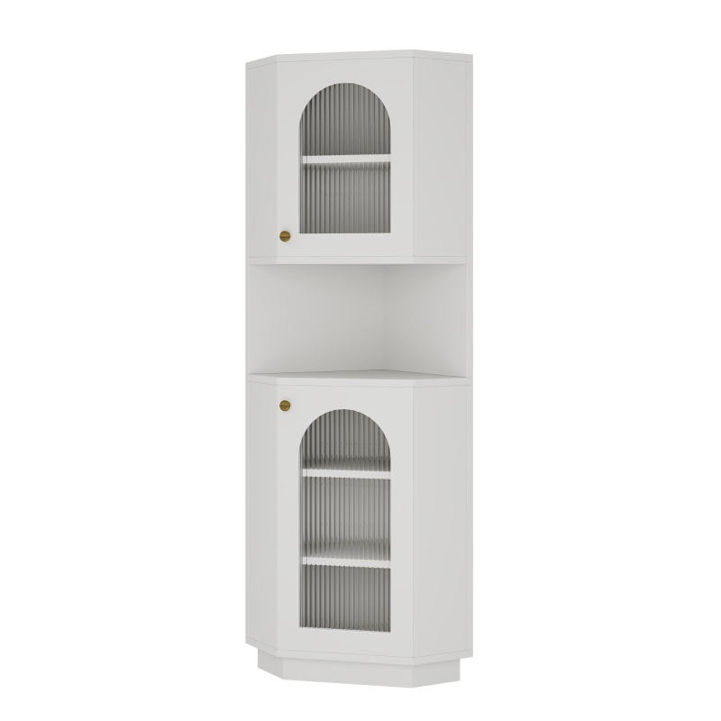 Armario de baño de esquina con tira LED, moderno, compacto y resistente a la humedad, 45x45x166,5 cm, Blanco